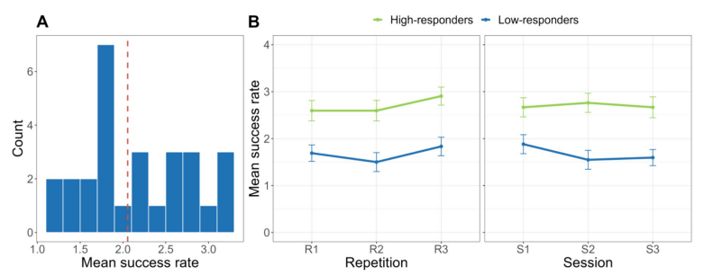 Participants success rate in the visual feedback task